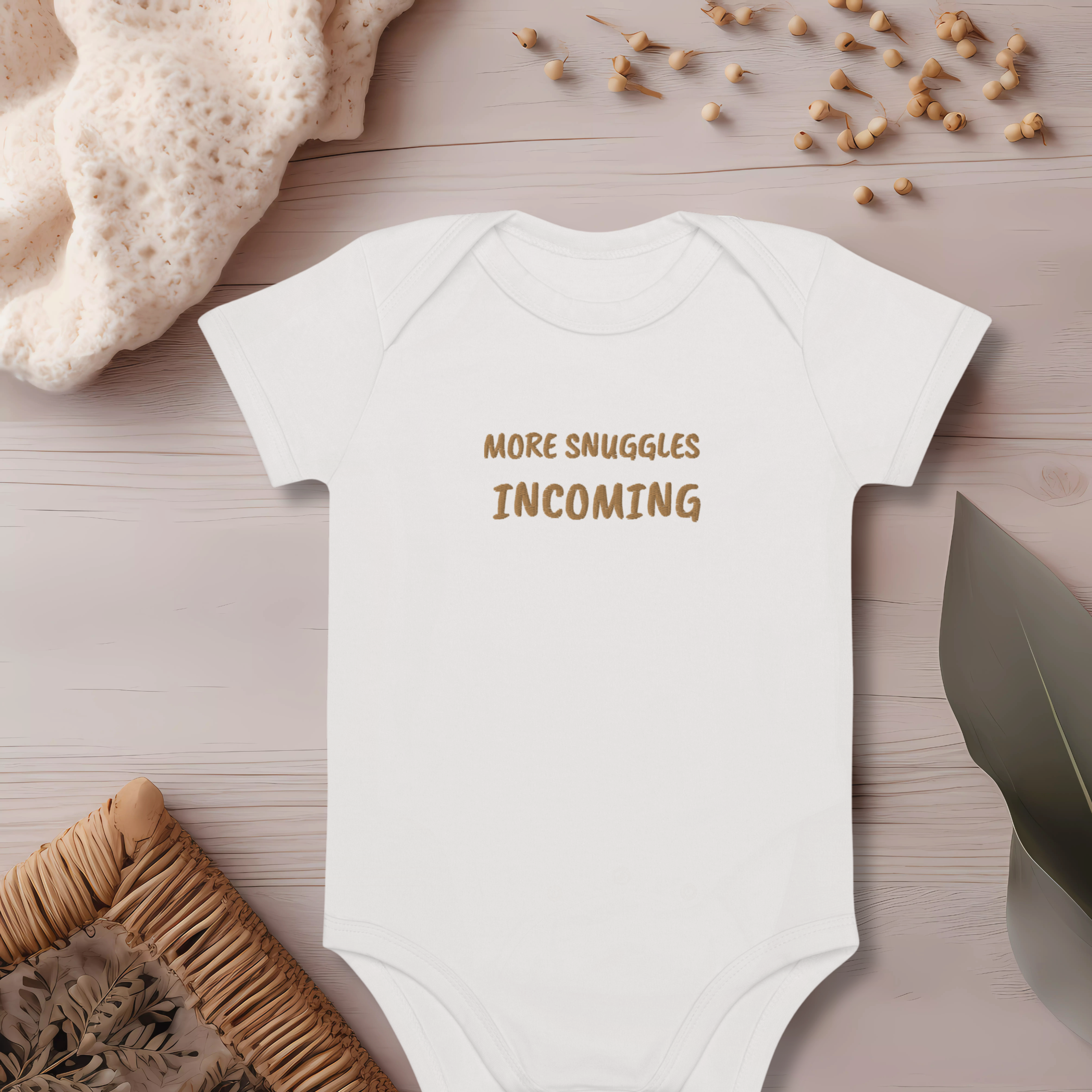 More Snuggles Incoming Embroidered Organic Cotton Bodysuit
