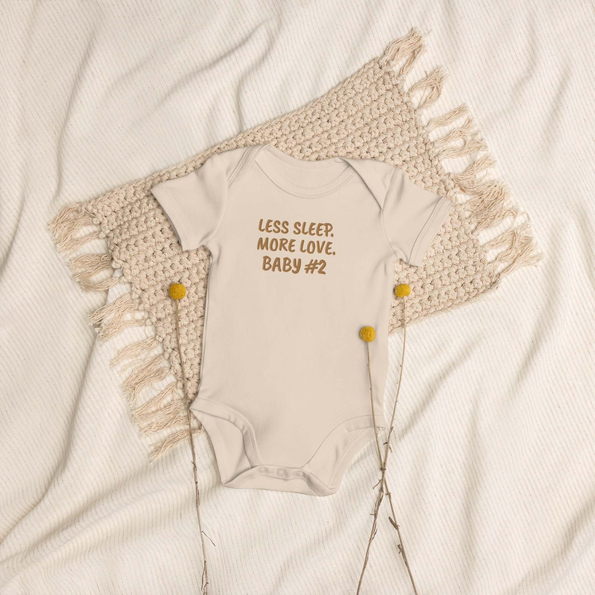 Less Sleep More Love Baby #2 Embroidered Organic Cotton Bodysuit