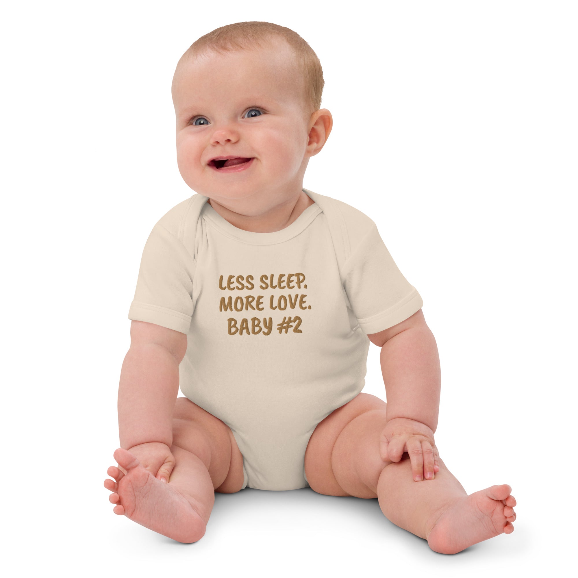 Less Sleep More Love Baby #2 Embroidered Organic Cotton Bodysuit