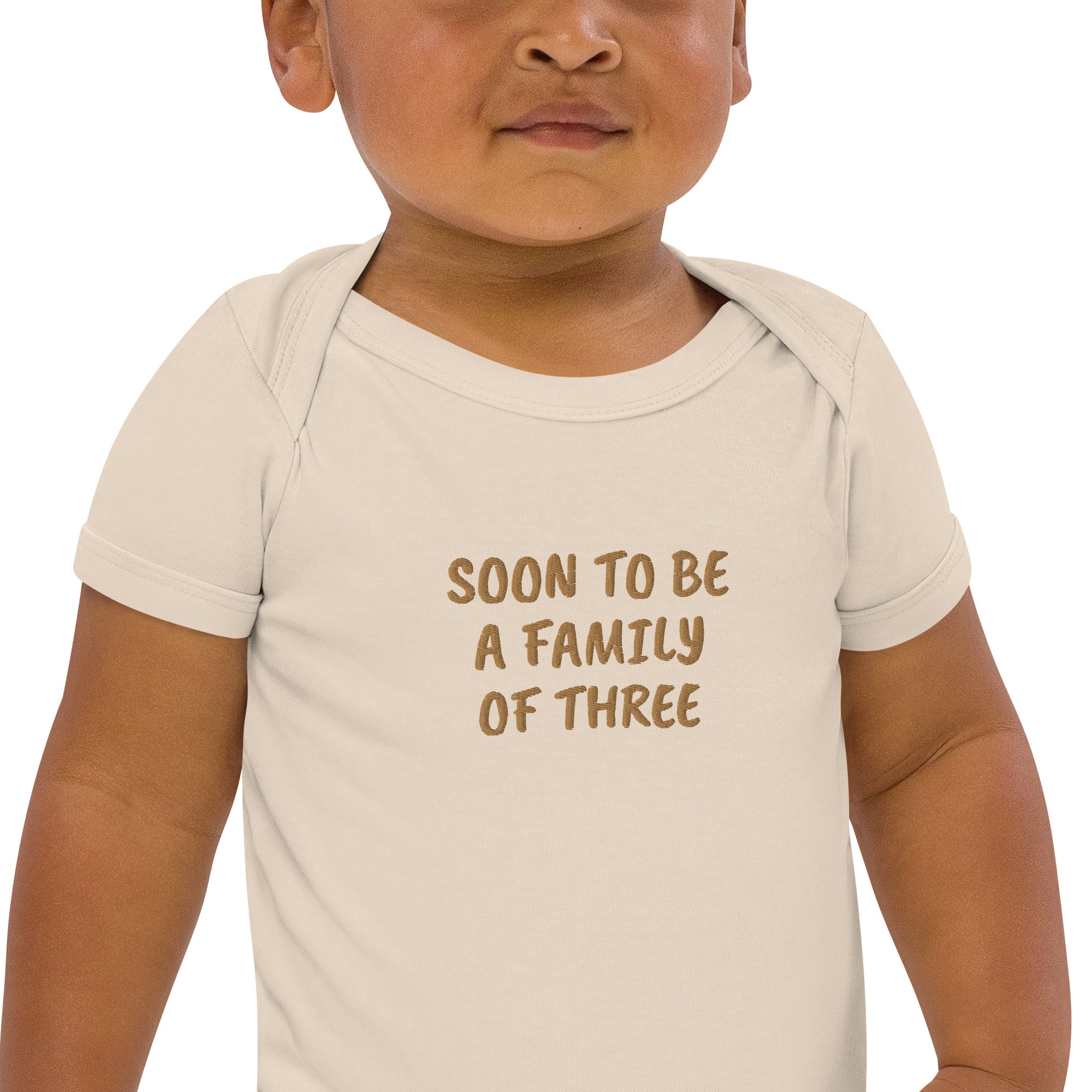 Soon to be a Family of Three Embroidered Organic Cotton Bodysuit