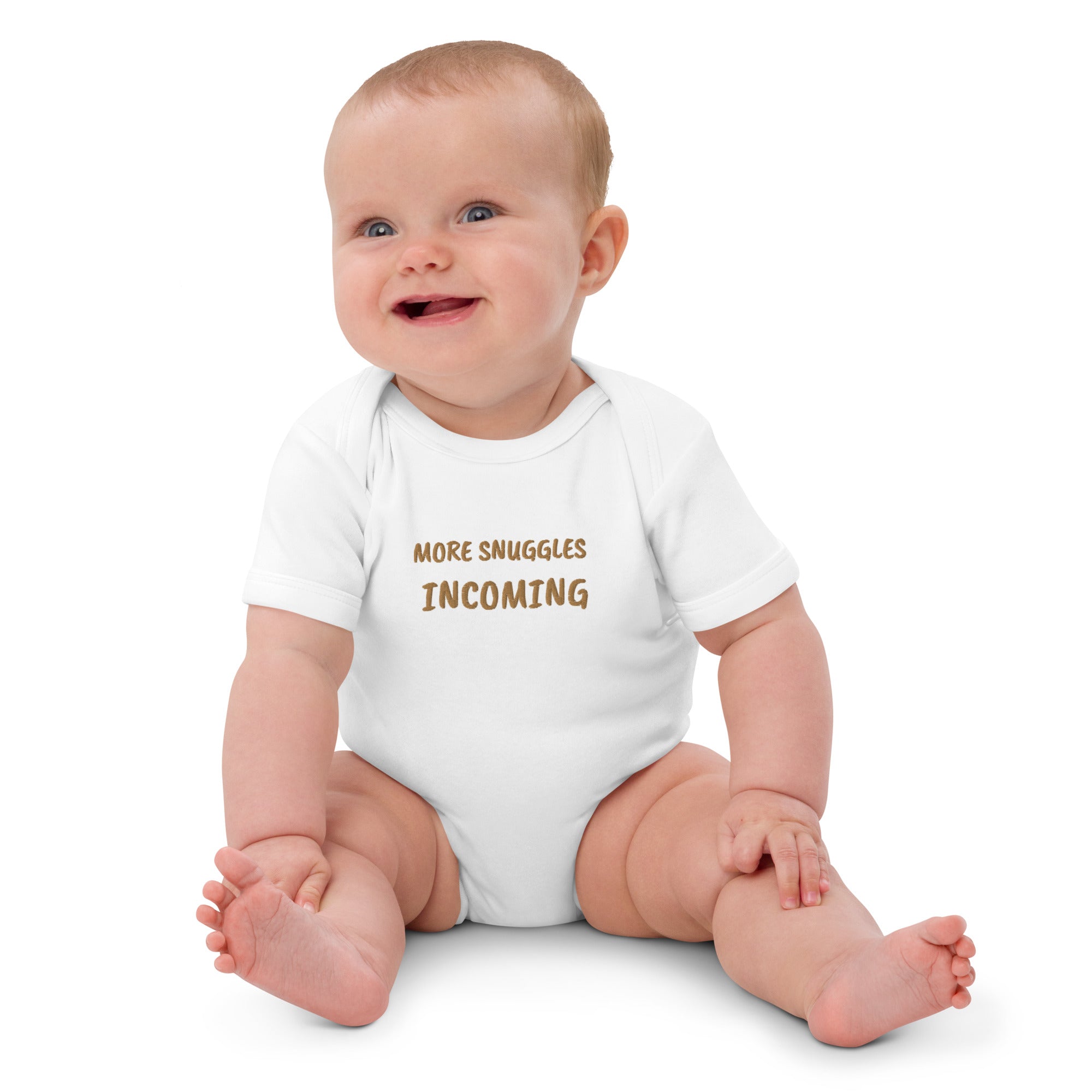 More Snuggles Incoming Embroidered Organic Cotton Bodysuit