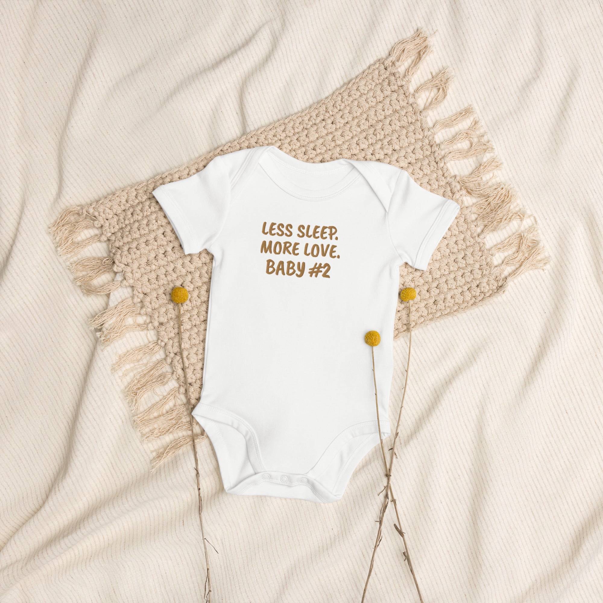 Less Sleep More Love Baby #2 Embroidered Organic Cotton Bodysuit