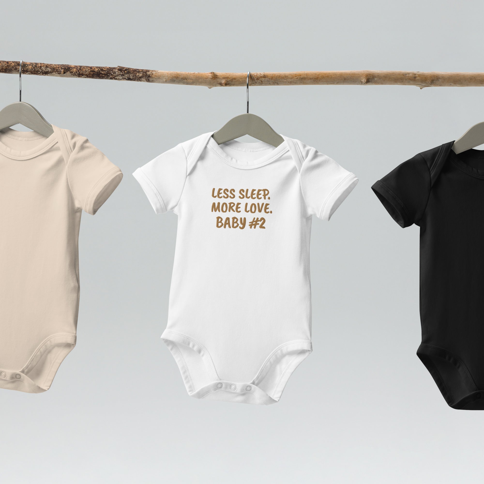 Less Sleep More Love Baby #2 Embroidered Organic Cotton Bodysuit