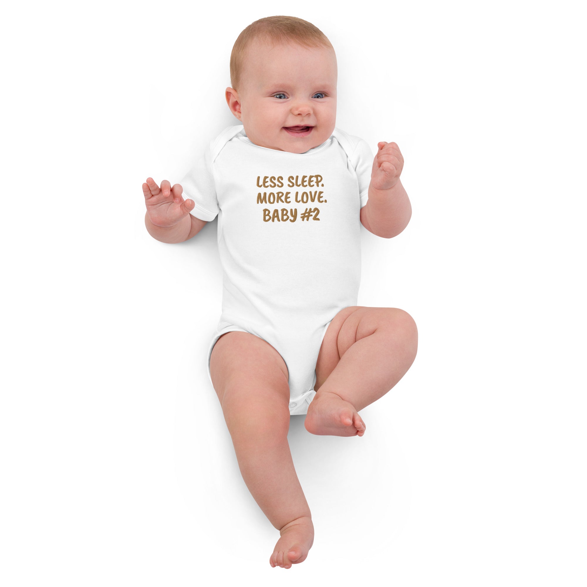 Less Sleep More Love Baby #2 Embroidered Organic Cotton Bodysuit
