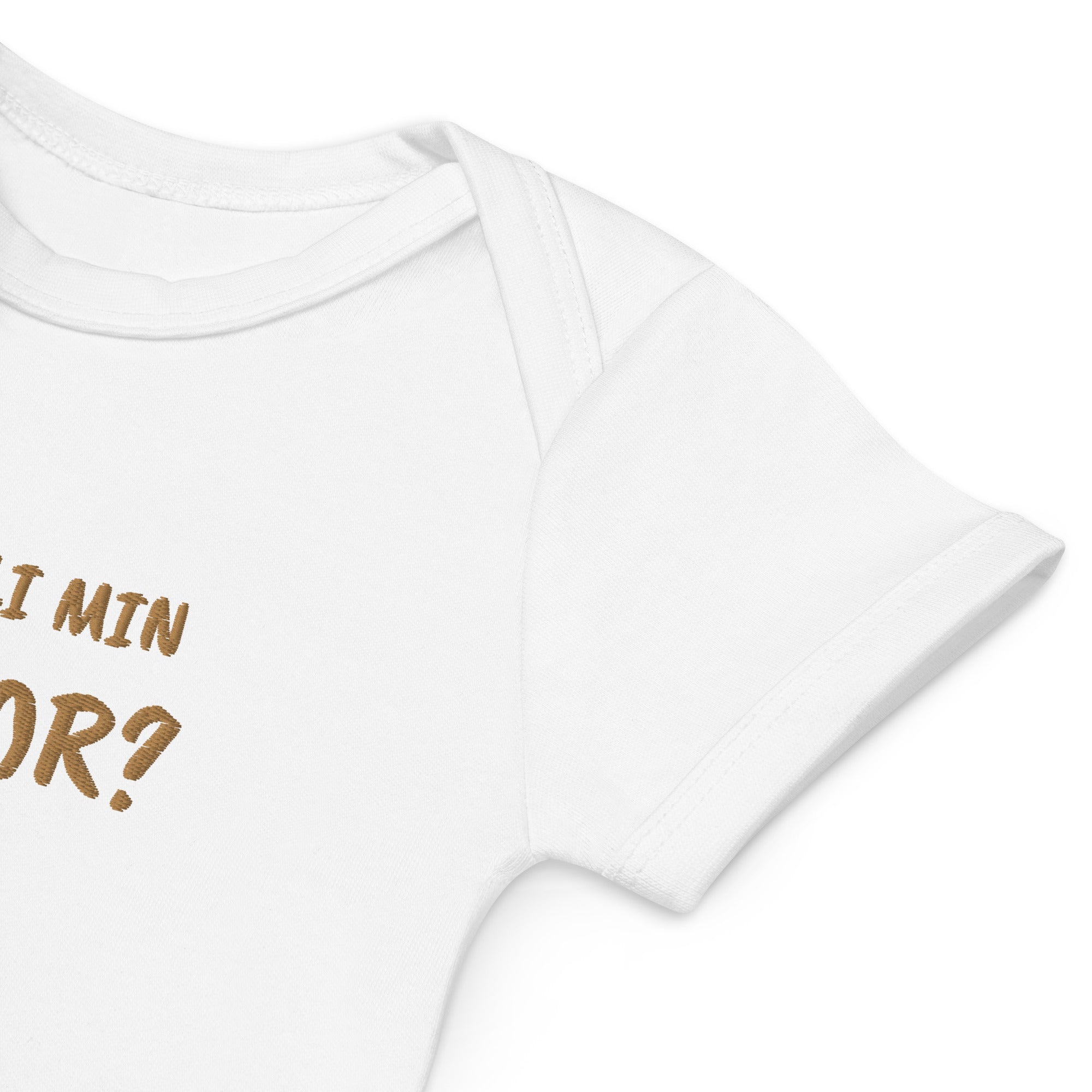 Vill Du Bli Min Gudmor? Embroidered Organic Cotton Bodysuit
