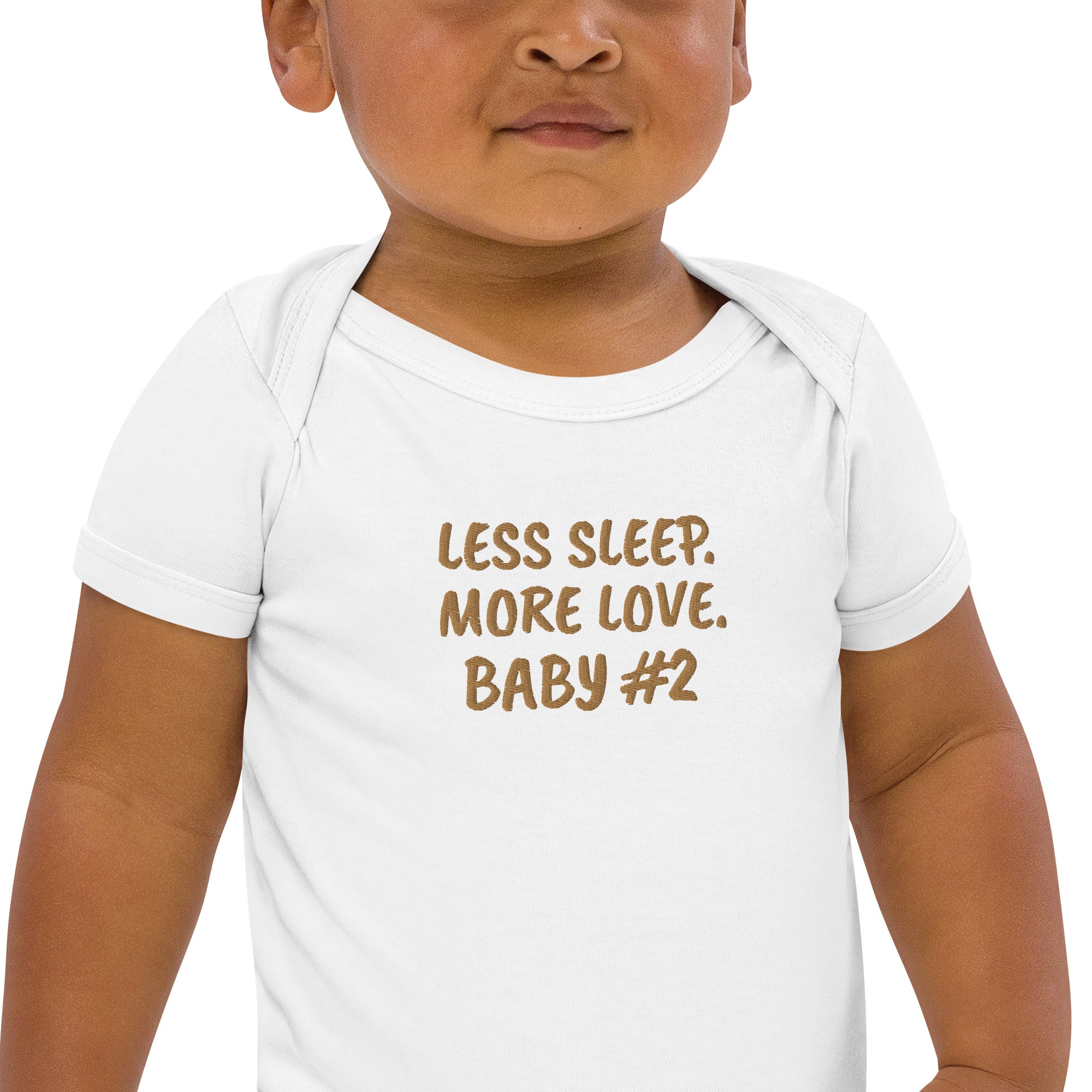 Less Sleep More Love Baby #2 Embroidered Organic Cotton Bodysuit