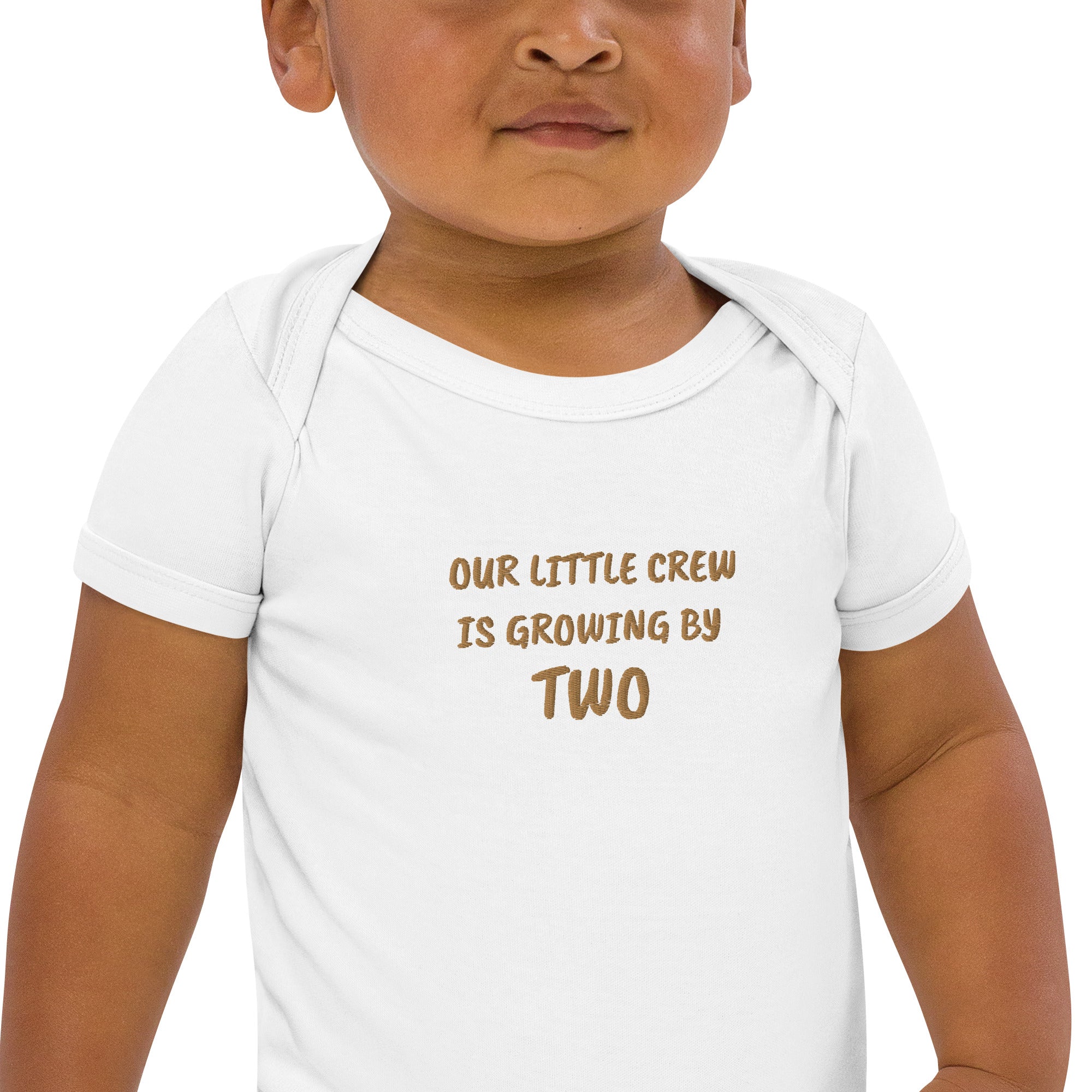 Our Little Crew is Growing by Two Embroidered Organic Cotton Bodysuit