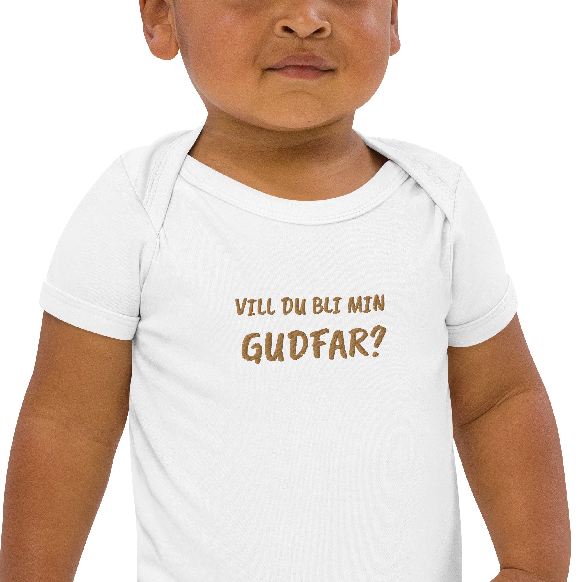 Vill Du Bli Min Gudfar? Embroidered Organic Cotton Bodysuit