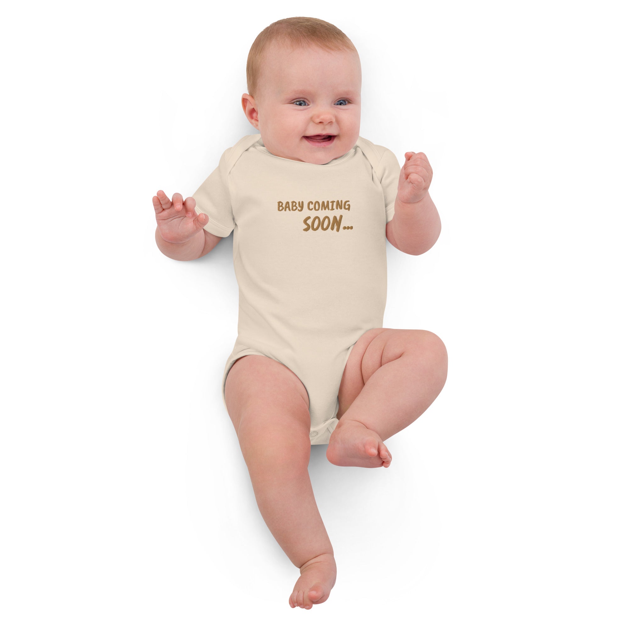 Baby Coming Soon Embroidered Organic Cotton Bodysuit
