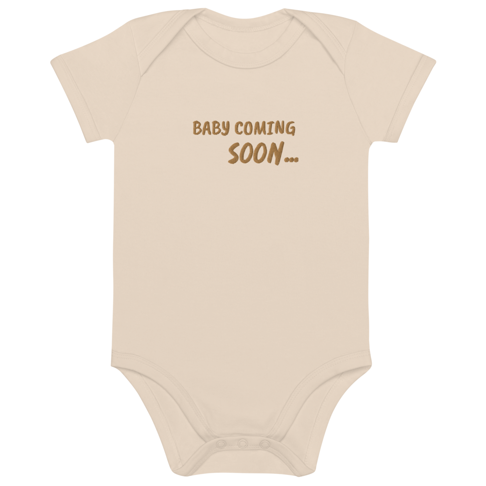 Baby Coming Soon Embroidered Organic Cotton Bodysuit
