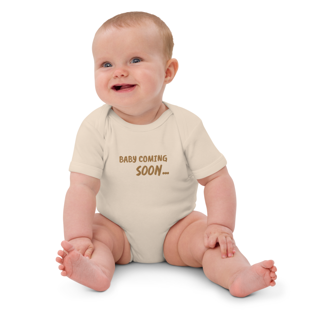 Baby Coming Soon Embroidered Organic Cotton Bodysuit
