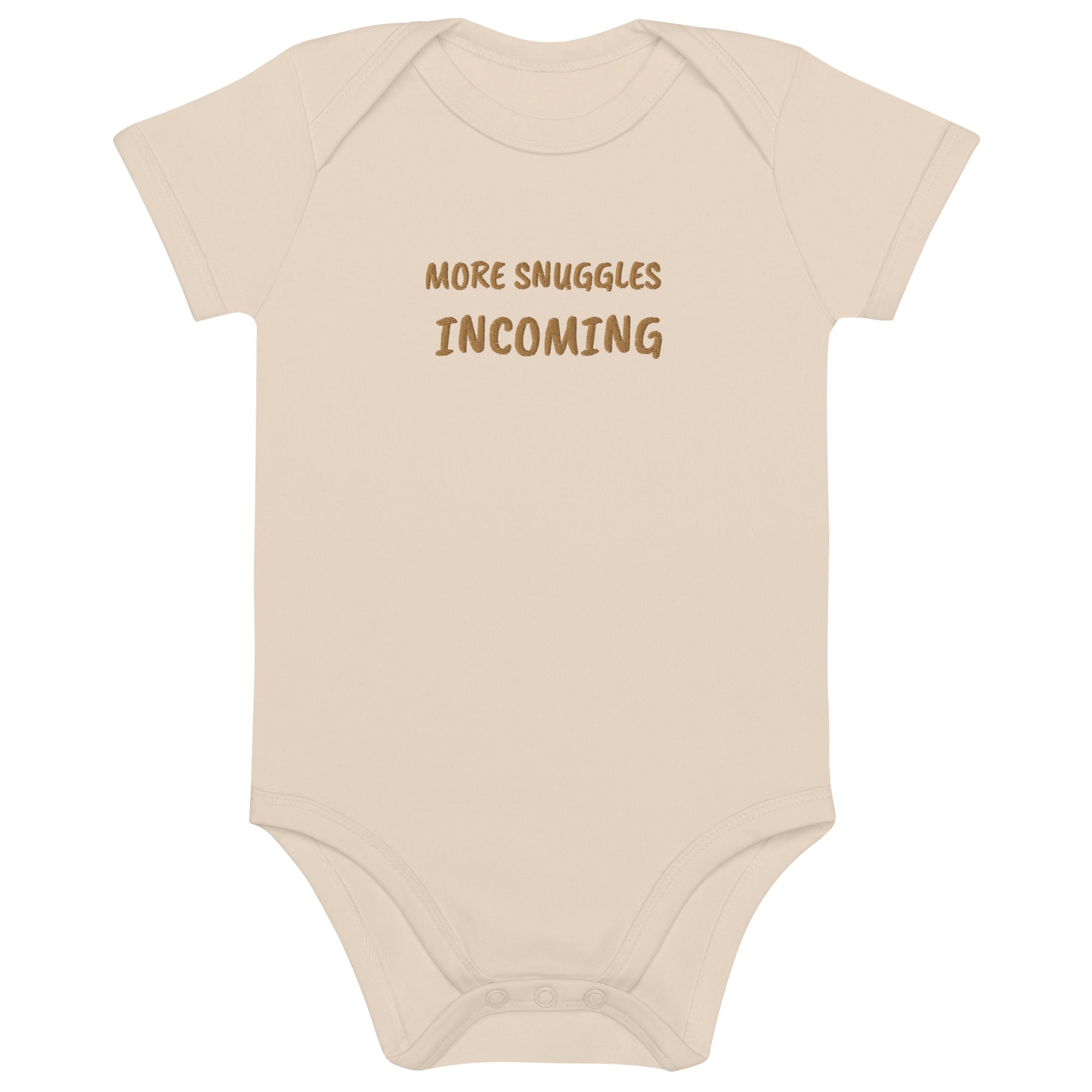 More Snuggles Incoming Embroidered Organic Cotton Bodysuit