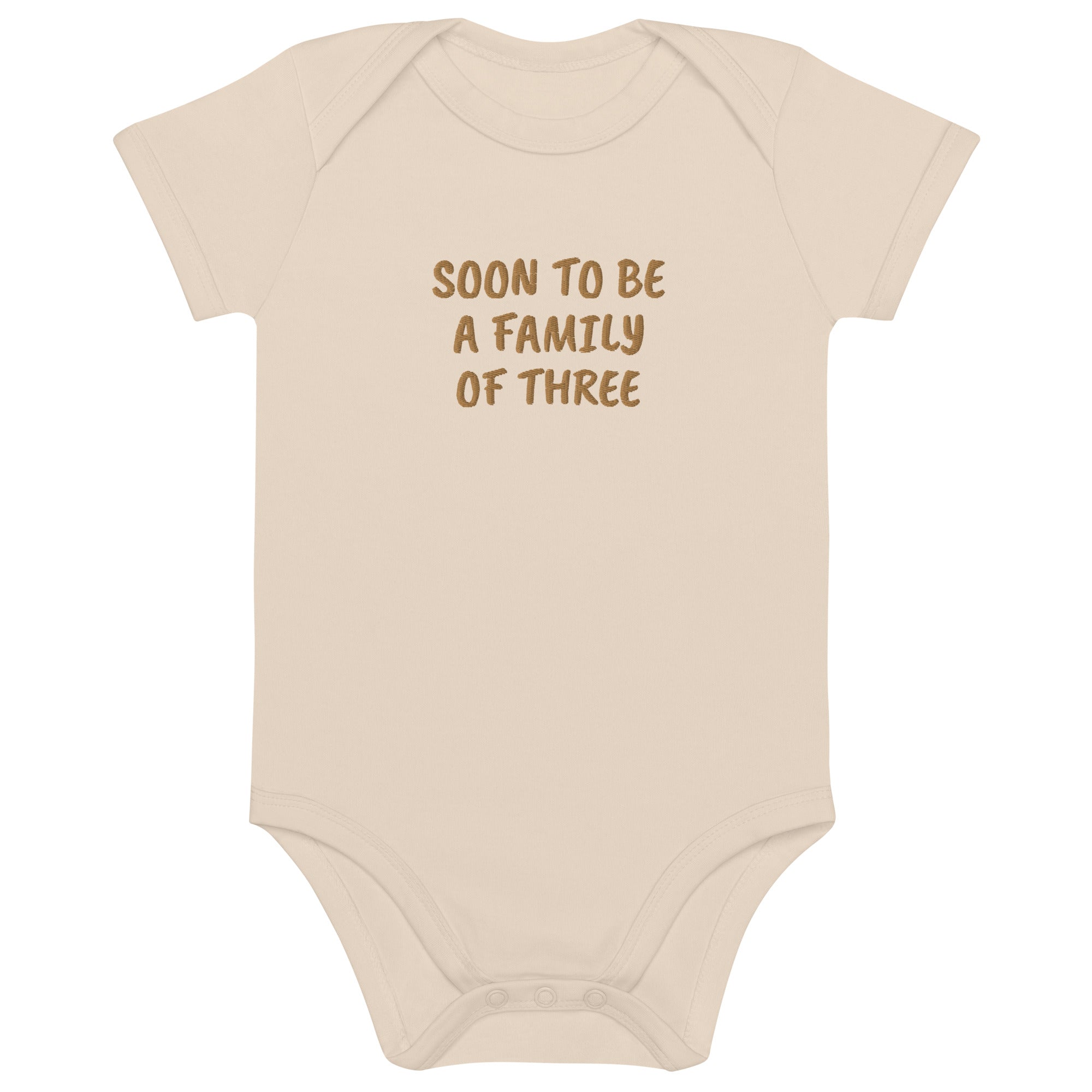 Soon to be a Family of Three Embroidered Organic Cotton Bodysuit