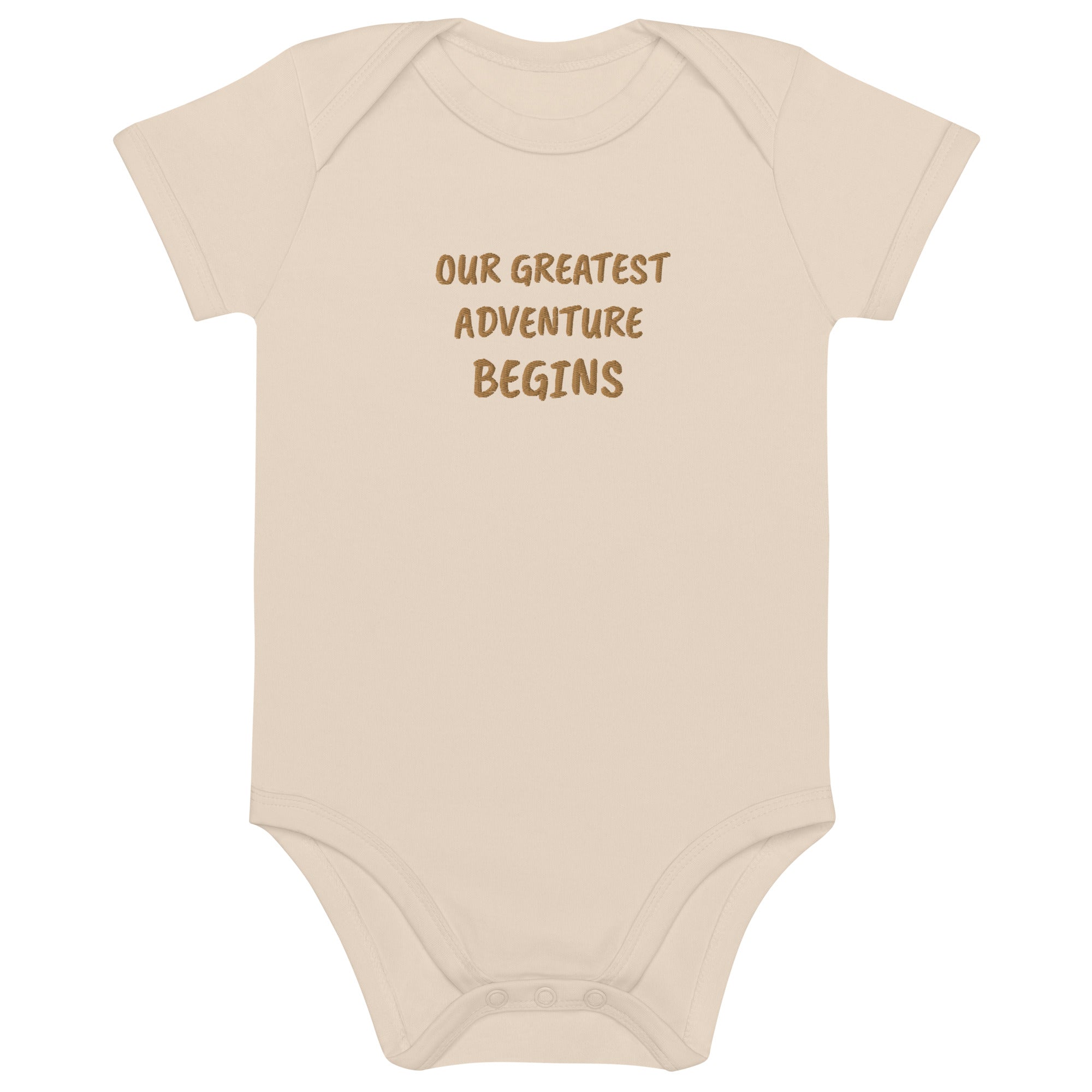 Our Greatest Adventure Begins Embroidered Organic Cotton Bodysuit