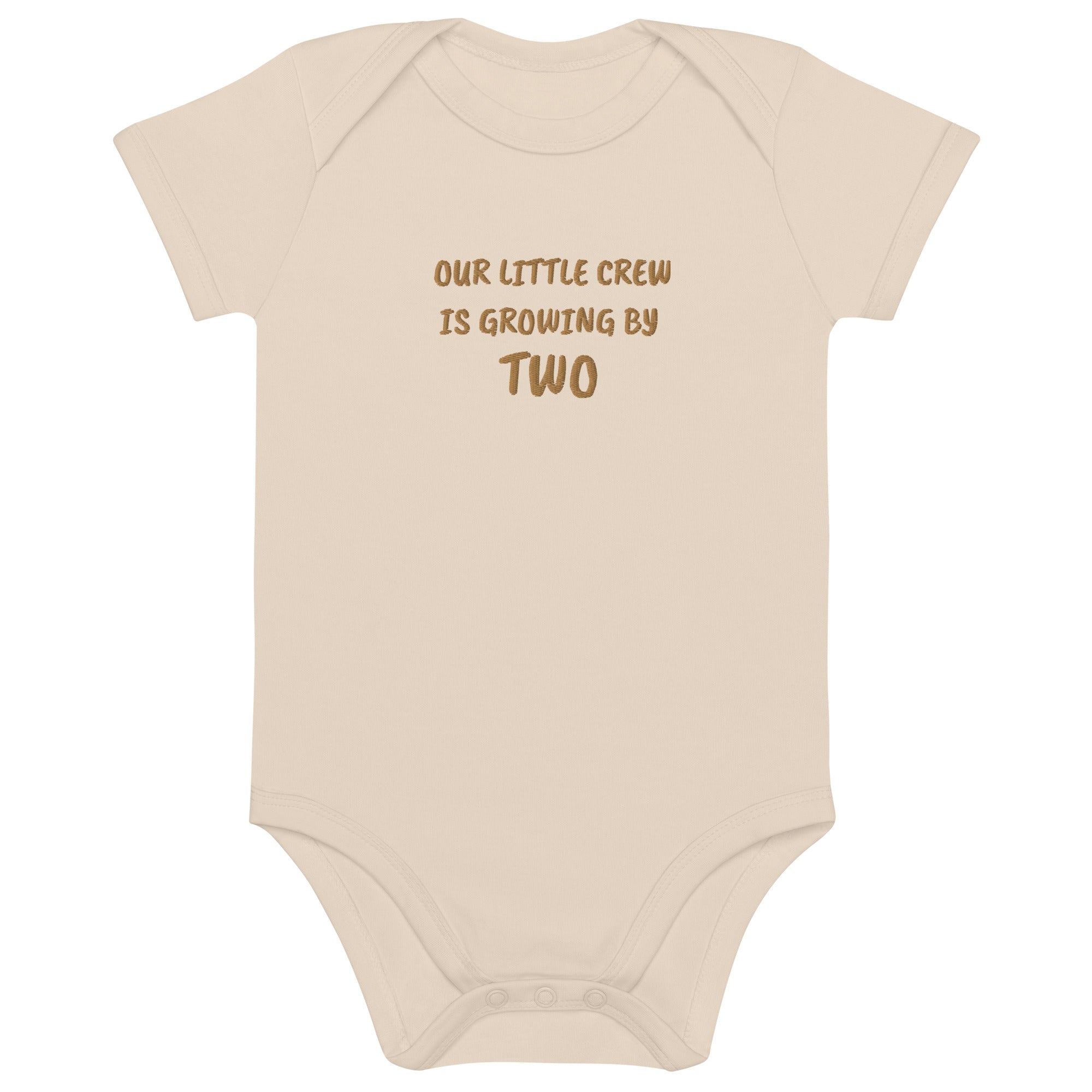 Our Little Crew is Growing by Two Embroidered Organic Cotton Bodysuit