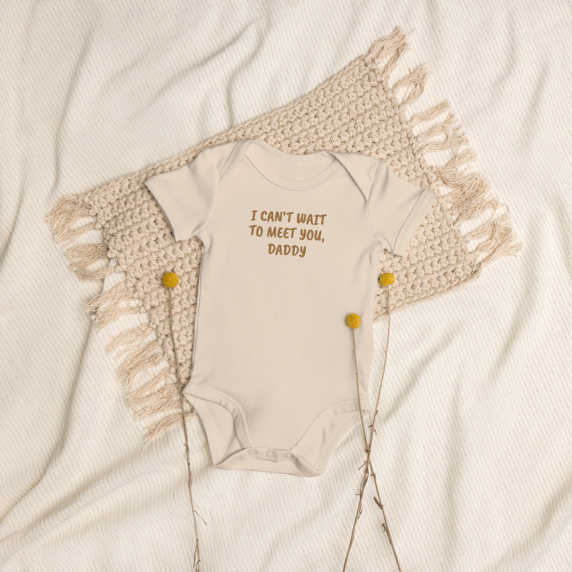 I Can’t Wait to Meet You, Daddy Embroidered Organic Cotton Bodysuit