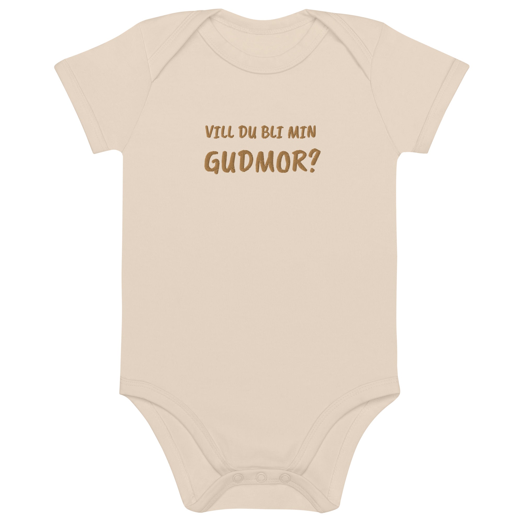 Vill Du Bli Min Gudmor? Embroidered Organic Cotton Bodysuit