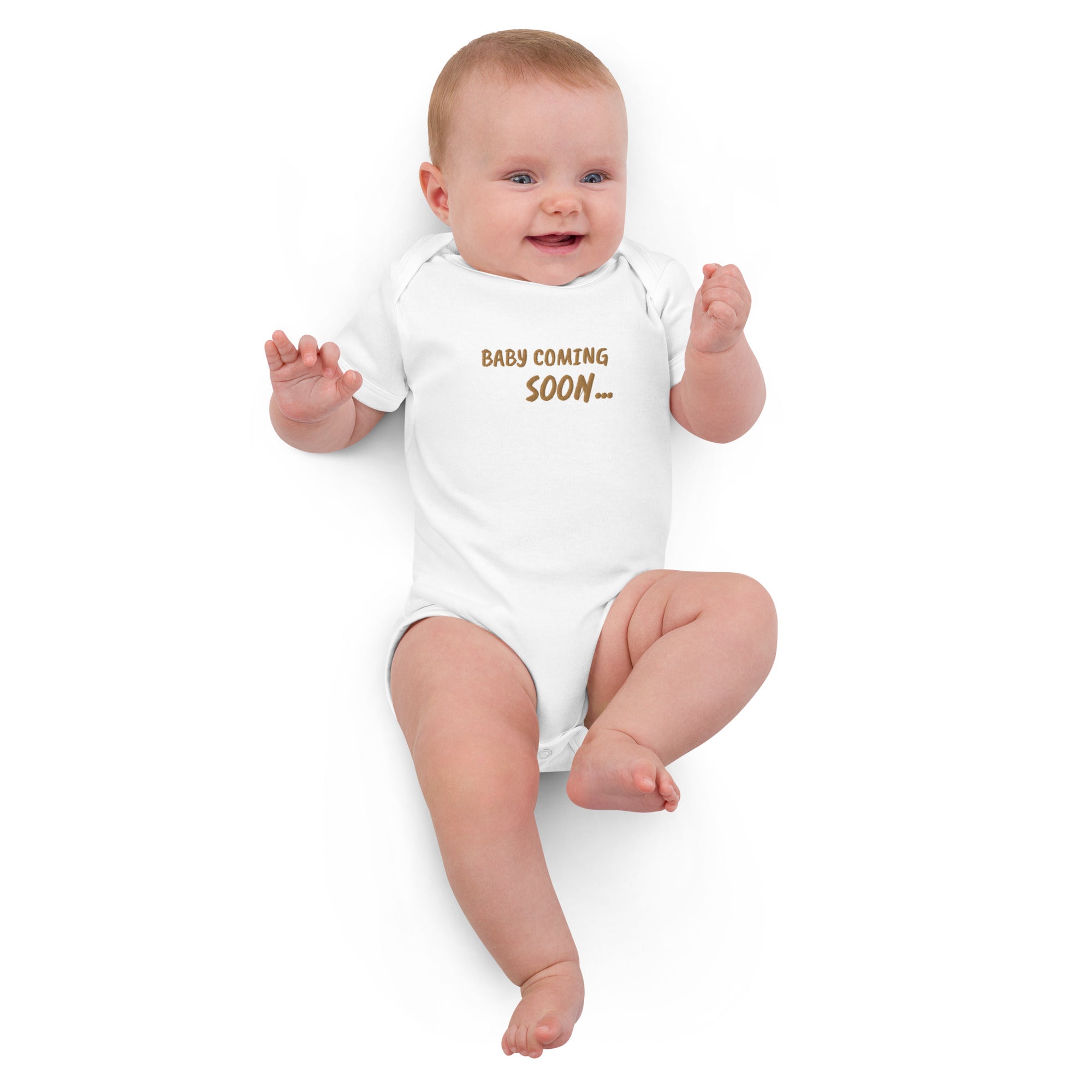 Baby Coming Soon Embroidered Organic Cotton Bodysuit