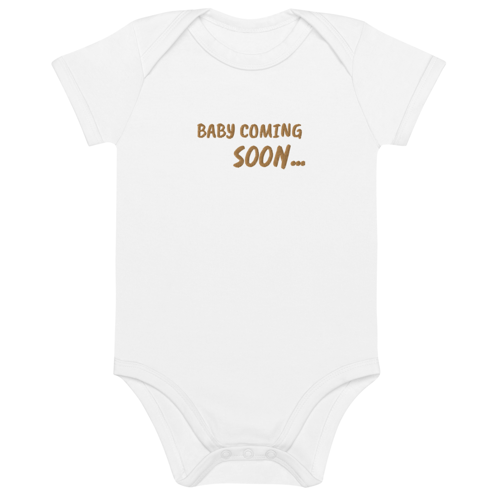 Baby Coming Soon Embroidered Organic Cotton Bodysuit