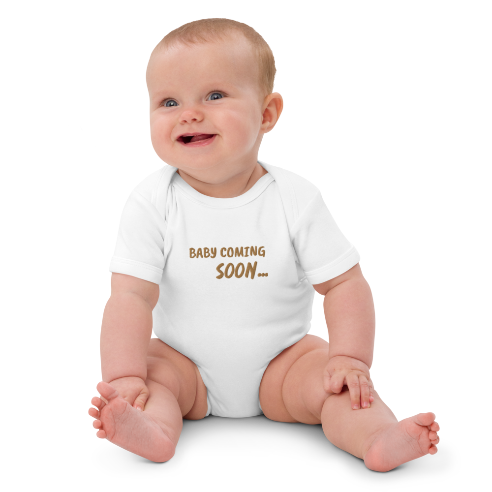Baby Coming Soon Embroidered Organic Cotton Bodysuit