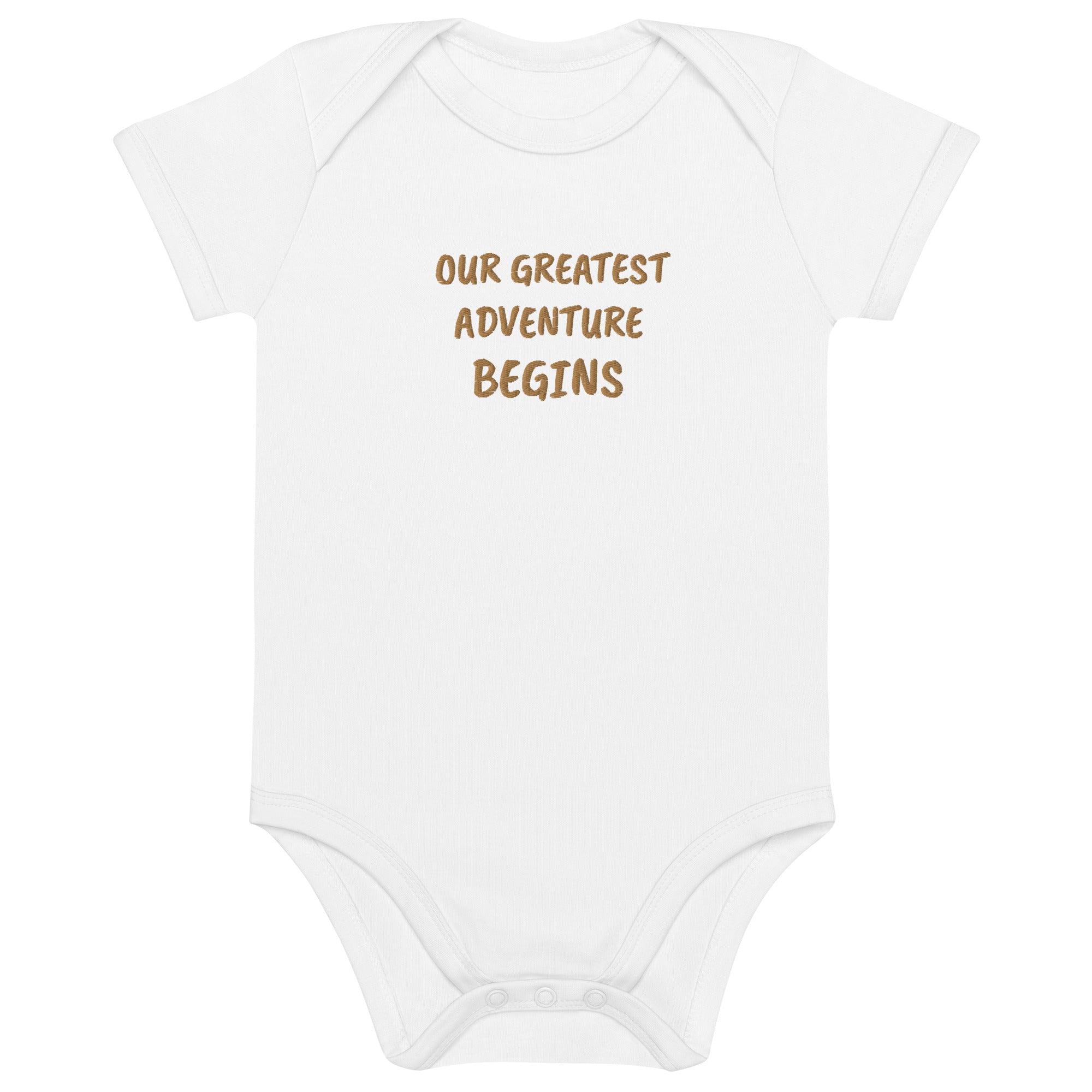 Our Greatest Adventure Begins Embroidered Organic Cotton Bodysuit