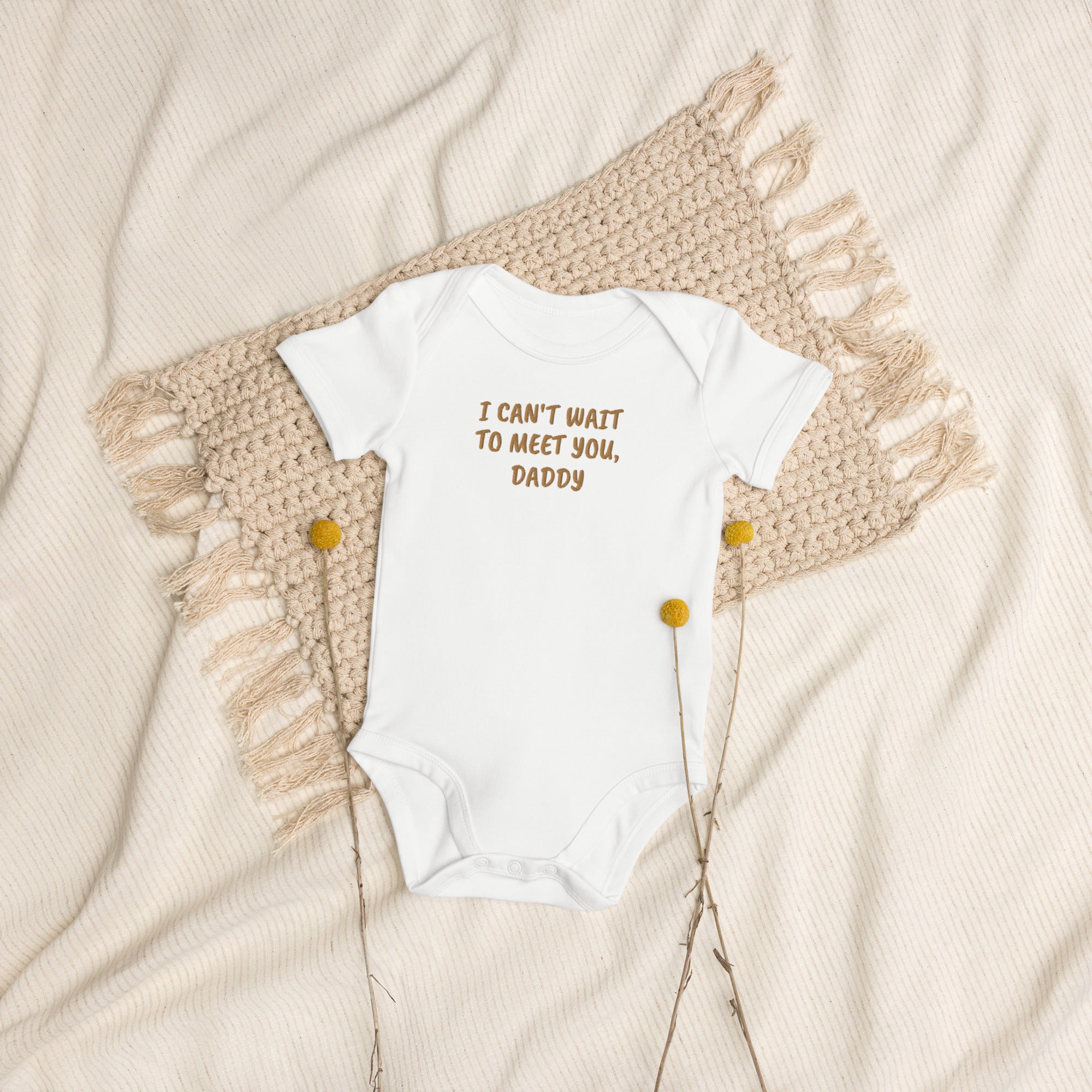I Can’t Wait to Meet You, Daddy Embroidered Organic Cotton Bodysuit