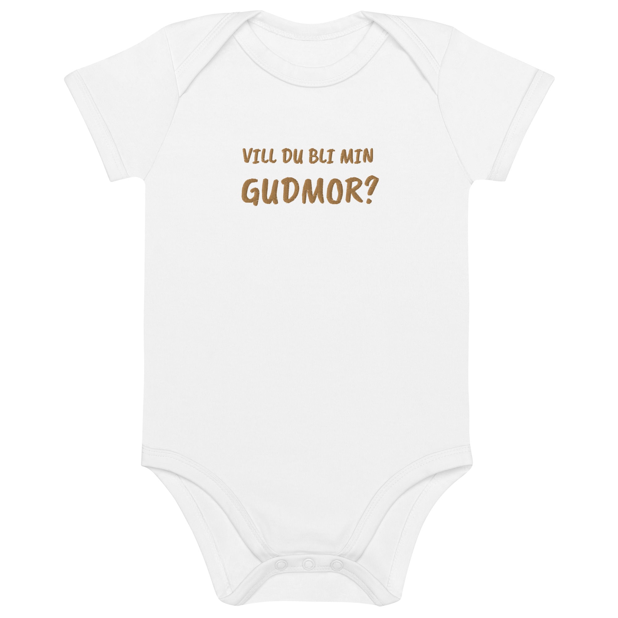 Vill Du Bli Min Gudmor? Embroidered Organic Cotton Bodysuit