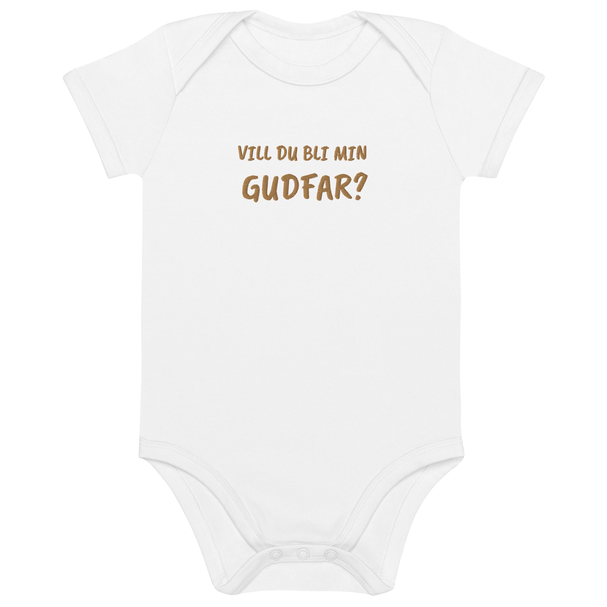 Vill Du Bli Min Gudfar? Embroidered Organic Cotton Bodysuit